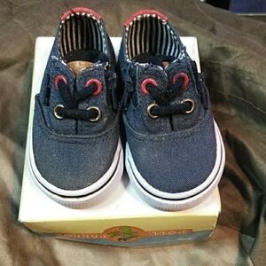 Navy Kids Sneakers with Red Accents